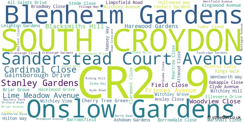 A word cloud for the CR2 9 postcode
